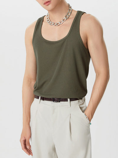 LinkMejor Mens Simple Sport Solid Color Knitted Sleeveless Tank Top
