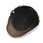 Collrown Knitted Berets Patchwork Leather Brim Men Flat Cap Retro Visor Hat Autumn Winter Warmer Casual Crochet Hat Forward Cap