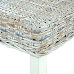 Bench 43.3" White Natural Kubu Rattan and Solid Mango Wood