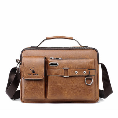 LinkMejor Men's PU Material Crossbody Bag Men's Business Briefcase Bag Portable Single Shoulder Bag Casual Bag Men's Bag Gift For Father/Anniversary