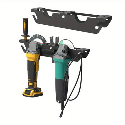 Dual Bay Metal Angle Grinder Rack Stand Wall Mount Storage with Cord Hanger Easy Assembly Holds 2 Grinders Classic Design Robust Metal Construction
