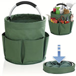 600D Oxford Cloth Tool Organizer Bag 17L Foldable Storage Basket with 6 Compartments Zipper Drawstring Carry Handle for Gardening and Travel