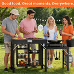 Warmounts GT2 Foldable Grill Table 200KG Capacity Camping Cooking Station with Side Shelf Griddle Stand For Blackstone Ninja Ooni Portable Outdoor BBQ