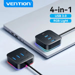 Vention CHZ 5-in-1 USB3.0 Hub Charger 3USB-A+USB-C Fast Charging USB-C 3.2 Gen1 5Gbps Desktop Hub Adapter with RGB Light for iPhone 17 17Pro 16 Pro Max 15 14 for Xiaomi 17pro for SAMSUNG for OPPO