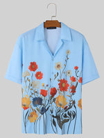 LinkMejor Men Shirts Fashion Flower Print Shirt Mens Summer Streetwear Lapel Short Sleeve Top Daily Casual Shirts S-5XL