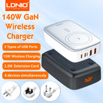 [GaN Tech] LinkMejor 140W 5-Port USB PD Wireless Charger 2USB-A+3USB-C PD3.0 QC3.0 AFC FCP SCP DCP PPS Apple2.4A Fast Wireless Charging Desktop Charging Station EU Plug US Plug for iPhone 16 16 Pro 15 14 13 for Huawei Pura X for Samsung Galaxy S25 Ultra