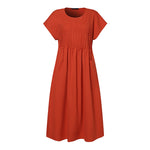 LinkMejor Women Short Sleeve Pleated Party Long Dress Casual Loose Sundress Maxi Dress with Pockets