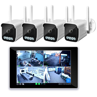 Tuya Wireless NVR WIFI IP Camera Kit 3.0MP HD 10.1-inch Screen EU Plug IP66 Waterproof Cameras H.265+ Night Vision Remote Access Security System 200m Transmission Distance