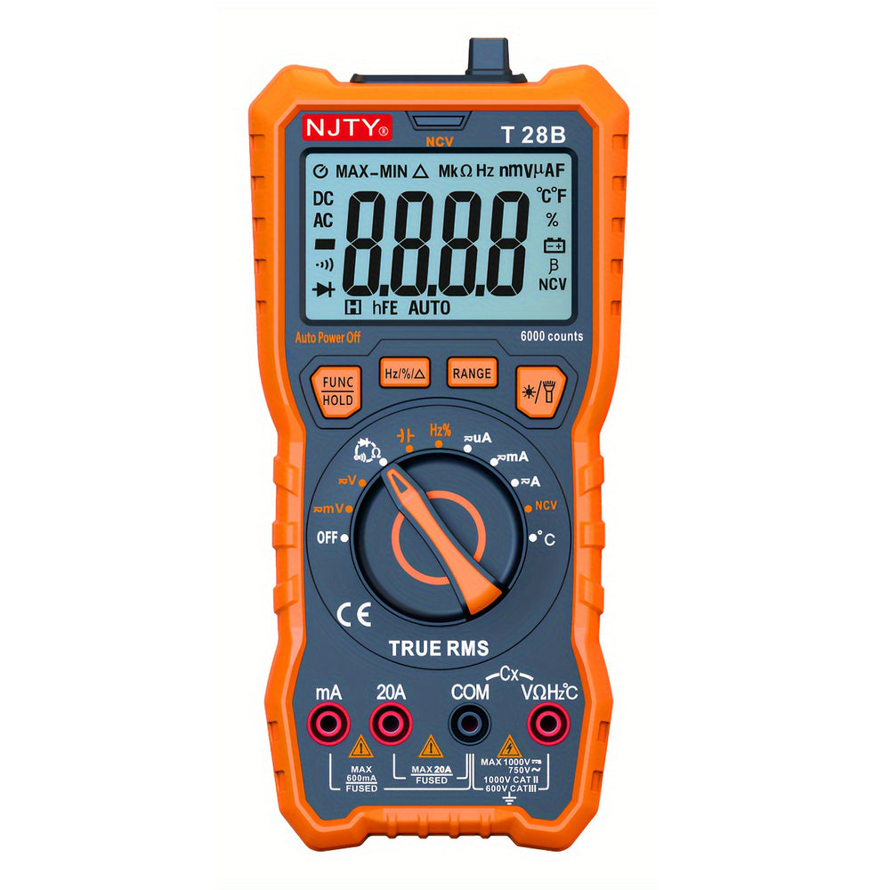 LinkMejor T28B TRMS Digital Multimeter 6000 Counts True RMS 20A Input AC DC Voltage Current Resistance Temperature Continuity Capacitance Measurement Battery Powered Non Slip