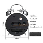 LinkMejor 4 Inch Loud Alarm Clock Twin Bell Analog for Heavy Sleepers Silent Non-Ticking Quartz with Backlight