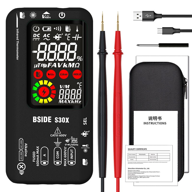 LinkMejor S30X Infrared Temperature Multimeter DC/AC Voltage Resistance Capacitance Frequency Tester with Dual Power Option Best Multifunction Tool for Professionals