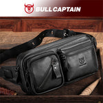 LinkMejor Men's Genuine Leather Waist Bag Large Capacity Chest Bag Outdoor Sports Zipper Fanny Packs