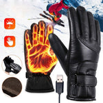 LinkMejor USB Electric Heated Thermostatic Gloves Waterproof PU Touchscreen Heated Gloves Winter Motorcycle Riding Hand Warm Gloves