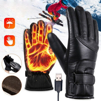 LinkMejor USB Electric Heated Thermostatic Gloves Waterproof PU Touchscreen Heated Gloves Winter Motorcycle Riding Hand Warm Gloves