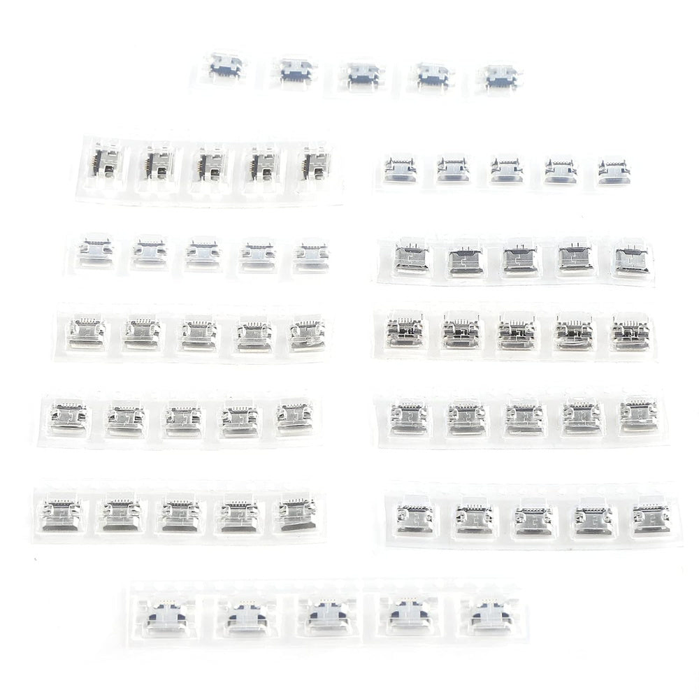 60pcs 12 Types Mini USB Socket Set Stainless Steel Port High Durability Easy to Store and Carry Industrial Control Components