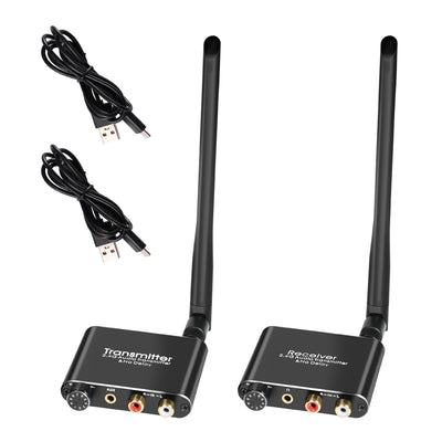 Wireless Audio Adapter with 2.4GHz Technology 50M Range RCA 3.5mm Connectivity Low Delay Clear Sound Type-C Power Dual Volume Adjustment Plug and Play