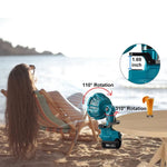 Portable Camping Fan 14.4-18V Battery Powered Clip On Fan 3 Speed Settings 2150-3300RPM Lightweight for Outdoor Stroller Tent