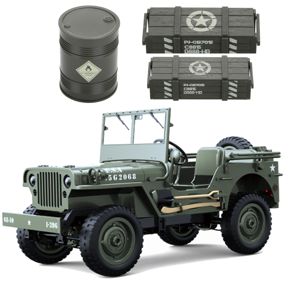 LinkMejor C8815 1/10 Willys Military Truck RC Car Parts Oil Drum Small Large Cartridges Box Vehicles Models Spare Decoration DIY Accessories