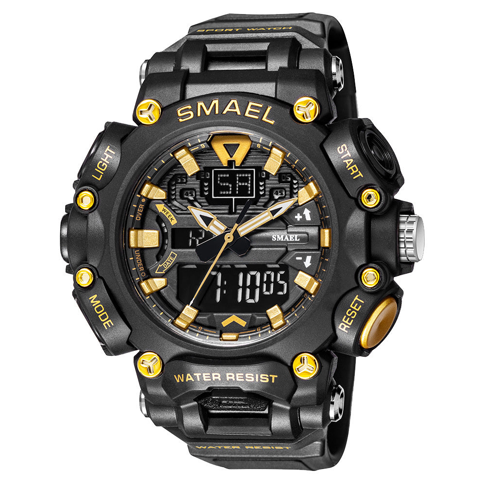 LinkMejor Men Sport Digital Dual Display Watch Multi-function LED Luminous Waterproof Date Week Alarm Wristwatch