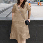 LinkMejor Women's Dresses Summer Vintage Casual Lantern Sleeve Ruffled Trim Square Neck Loose Solid Dress