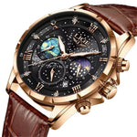LinkMejor Waterproof Luminous Men's Quartz Watch Leather Strap Sports Wristwatch Male Business Casual Watch Auto Calendar