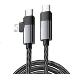 LinkMejor ES-X59 3A 65W USB-C to USB-C+Micro USB Cable QC Fast Charging Data Transmission Tinned Copper Core Line 0.25M/1M/2M Long for iPhone 16 16 Pro 15 15 Pro Max for Huawei Pura 80 Ultra for XIAOMI for SAMSUNG
