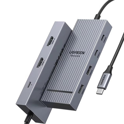 LinkMejor CM8880 7-in-1 Type-C Docking Station with 4K60Hz 2HD / 10Gbps USB-A&C Ports PD100W USB HUB for PC Laptop Computer TV