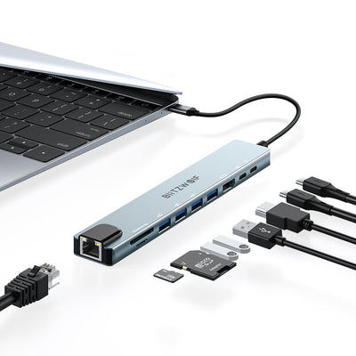 LinkMejor® BW-NEW TH5 10 in 1 USB Hubs with HD 4K@30Hz USB3.0 / USB2.0 / Type-C 2.0 / RJ45 Ethernet / 100W PD Charging / SD TF Card Slots Docking Station for Apple Huawei Laptops Macbook