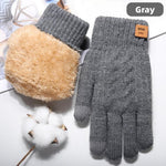 LinkMejor Touch Screen Double-Layer Thick Velvet Thermal Winter Gloves for Men Women Coldproof Warm Knitted Gloves for Outdoor Sports Skiing Cycling