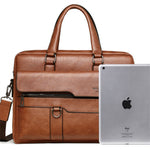 LinkMejor Men's Briefcase Retro Business Casual Laptop Bag Office High Quality PU Leather Handbag Shoulder Messenger Bags