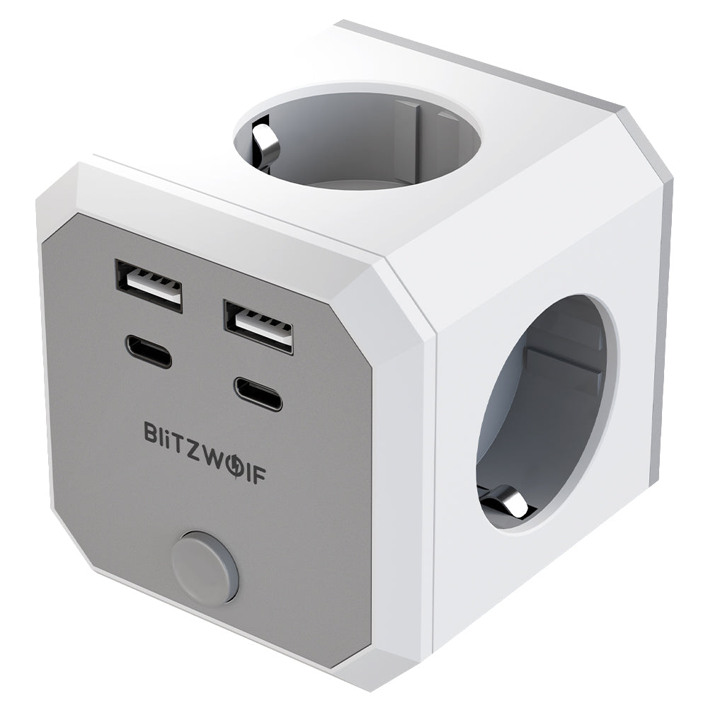 LinkMejor BW-EC2 8-in-1 Wall Cube Socket EU Plug Power Outlet Extender 4000W with Switch 4 AC Outlets / 2 USB-A / 2 USB-C for Home Bedroom Travel