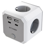 LinkMejor BW-EC2 8-in-1 Wall Cube Socket EU Plug Power Outlet Extender 4000W with Switch 4 AC Outlets / 2 USB-A / 2 USB-C for Home Bedroom Travel