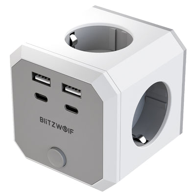 LinkMejor BW-EC2 8-in-1 Wall Cube Socket EU Plug Power Outlet Extender 4000W with Switch 4 AC Outlets / 2 USB-A / 2 USB-C for Home Bedroom Travel