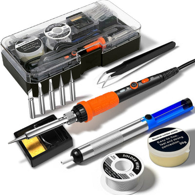 12Pcs Soldering Iron Premium Kit 60W Soldering Gun with Ceramic Heater Adjustable Temperature 200 to 450°C Includes Soldering Iron Tip Solder Wire Pump Paste