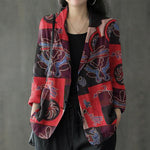 LinkMejor Womens Ethnic Prints Blazer Vacation Thin Suit Coat Retro Lapel Cotton Linen Printing Long Sleeve Blazer
