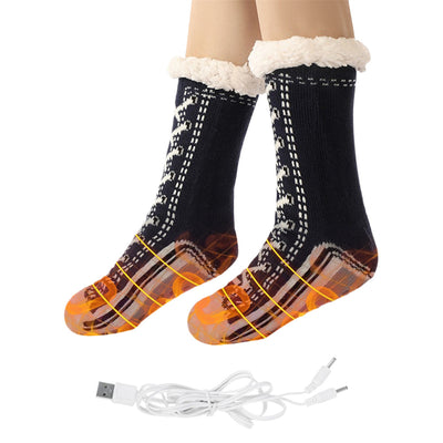 Outdoor Winter Sports Thermal Electric Heated Socks Womens Winter Warm Sock Soft Female Gifts Non Slip Grip Floor Funny Slipper Sock