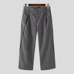 INCERUN Men Wide-leg Solid Color Casual Pants with Pockets Cropped Design Zipper Botton Trousers Plus Size