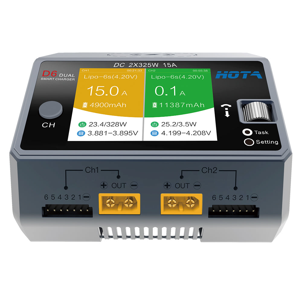 LinkMejor D6 DC 325W*2 15A*2 Dual Channel LiPo Battery Charger With Wireless Charging for NiZn/Nicd/NiMH battery