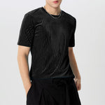 LinkMejor Men T-Shirts Fashion Solid Color Skinny Elastic Top Tee Casual Summer Round Neck Short Sleeve Mens Clothing
