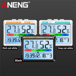 LinkMejor AP01 Thermohygrometer Clock with Backlit LCD Display Real-Time Temperature and Humidity Monitor Built-in Alarm and Calendar Type-C Charging