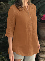 Cotton Solid Button Ruched High-Low Hem Casual Blouse