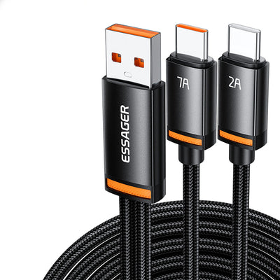 LinkMejor ES-X67 7A 100W USB-A to Type-C+Type-C Cable QC SCP FCP VOOC Fast Charging Data Transmission Tinned Copper Core Line 1M Long for iPhone 16 16 Pro 15 14 for Xiaomi 15 Ultra for Huawei Mate XT for Samsung Galaxy S25 Ultra