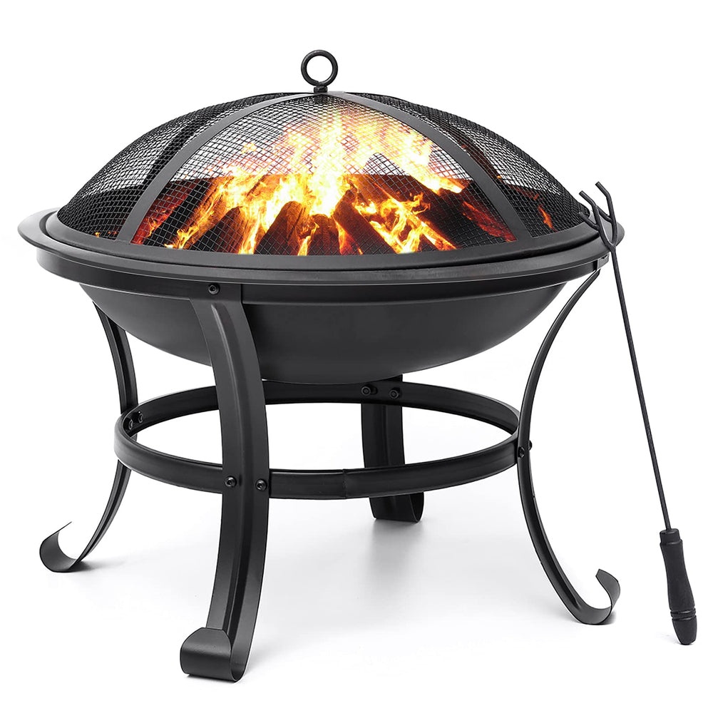 LinkMejor 22 inch Fire Pit for Outside Outdoor Wood Burning Pit Steel Firepit Bowl BBQ Grill for Patio Camping Backyard