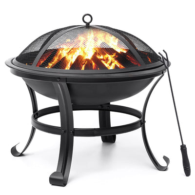 LinkMejor 22 inch Fire Pit for Outside Outdoor Wood Burning Pit Steel Firepit Bowl BBQ Grill for Patio Camping Backyard