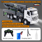 HuiNa Toys 1381 RTR 1/18 2.4G 11CH RC Car Alloy Concrete Cement Pump Truck One-Button Water Spray LED Light Sound  Engineering Construction Remote Control Vehicles Models Kids Children's Toy