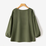LinkMejor Women's Round Neck Drop Shoulder Lantern Sleeve Loose Casual Solid Blouses