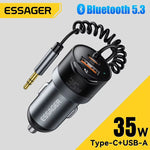 LinkMejor ES-CC20 bluetooth V5.3 FM Transmitter 35W PD + QC3.0 USB Car Charger Wireless Radio Adapter HiFi Music Play Car Kit With Mic Hands Free Calls