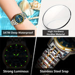 LinkMejor Women Luxury Quartz Watch Date Dial Analog Fashion Business Casual Wrist Watch Luminous Waterproof Steel Band Lady Watch