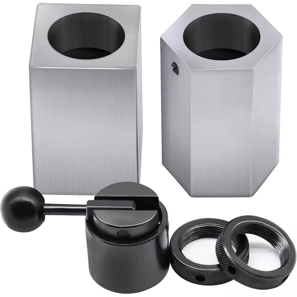 5C-CB 5C Collet Block Set with Square and Hexagonal Clamps Quick Tightening Handle and Locking Rings Compatible Perfect for Secure and Efficient Clamping Needs