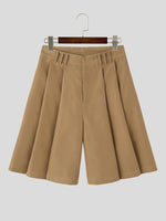 INCERUN Mens Solid Color Large Pleated Baggy Casual Shorts with Pocket